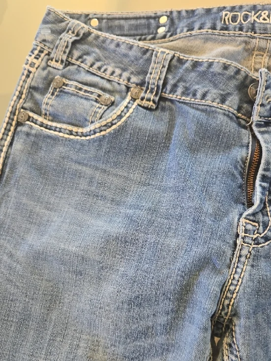 Rock & Roll Denim Light Blue Boot Cut Jeans with Embroidered Pockets - Picture 12 of 16